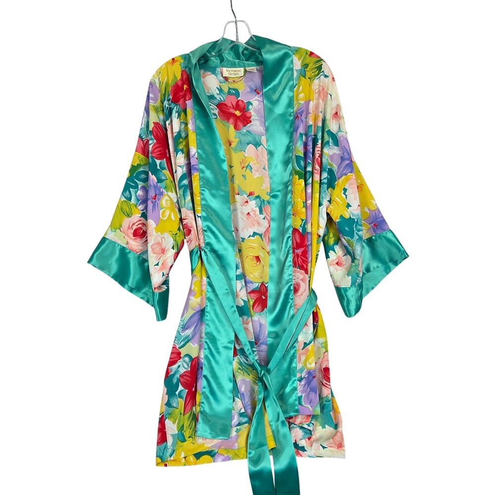 Victoria's Secret Garden Fairy Satin Robe OS Multicolor Floral with Sash Whimsy